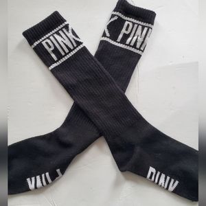 VS Pink Black White PINK Logo Knee Socks